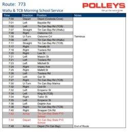 Route 773 – Wallu & TCB Morning School Service