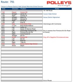 Route 791 – Cooran to Noosa District High School Morning School Service