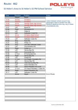 Route 462 – St Helen’s Area to St Helen’s State School Afternoon School Service