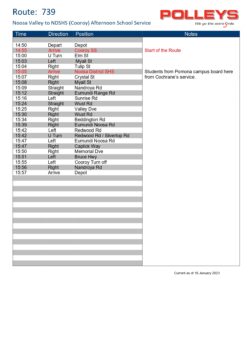 Route 739 – Noosa Valley to Noosa District Cooroy Afternoon School Service