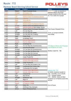 Route 772- Rainbow Beach Morning School Service