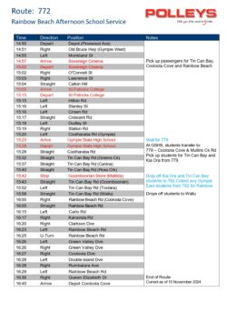Route 772- Rainbow Beach Afternoon School Service