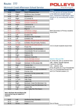 Route 777 – McIntosh Creek Afternoon School Service