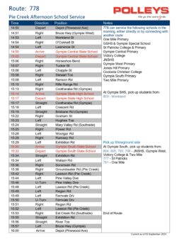 Route 778 – Pie Creek Afternoon School Service