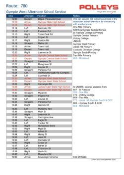 Route 780 – Gympie West Afternoon School Service