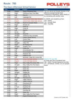 Route 783 – The Dawn Afternoon School Service