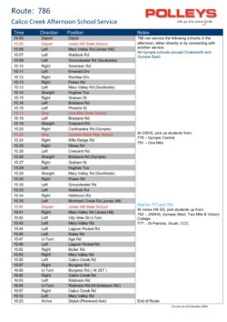 Route 786 – Calico Creek Afternoon School Service