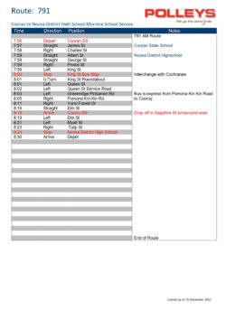 Route 791 – Noosa District High School to Cooran Afternoon School Service