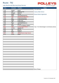 Route 792 – Lake MacDonald Morning School Service