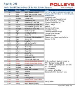 Route 793 – Rocks Rd/Glastonbury Ck Rd Morning School Service