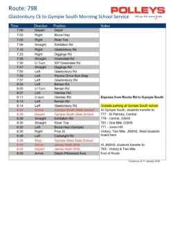 Route 798 – Glastonbury Creek to Gympie South Morning School Service