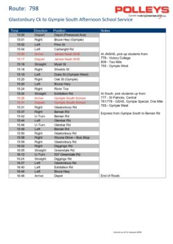 Route 798 – Glastonbury Creek To Gympie South Afternoon School Service