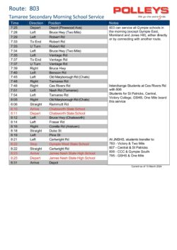 Route 803 – Tamaree Secondary Morning School Service