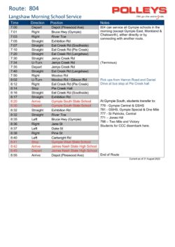 Route 804 – Langshaw Morning School Service