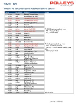 Route 809 – Jimbour Rd to Gympie South Afternoon School Service