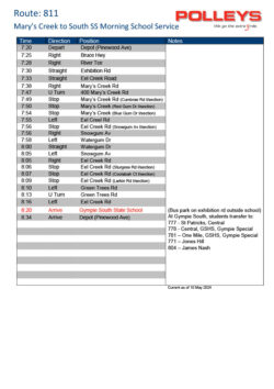 Route 811 – Mary’s Creek to Gympie South State School Morning School Service