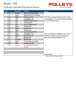 Route 776 – Cooloola Cove Morning School Service