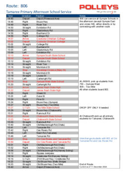 Route 806 – Tamaree Primary Morning School Service