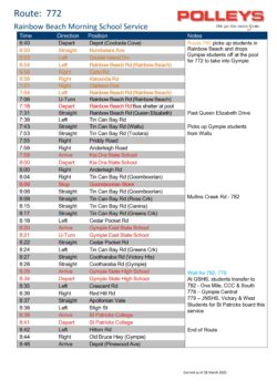 Route 772- Rainbow Beach Morning School Service