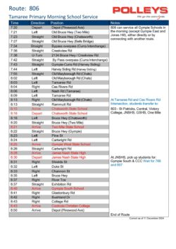 Route 806 – Tamaree Primary Morning School Service