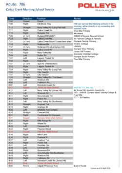 Route 786 – Calico Creek Morning School Service