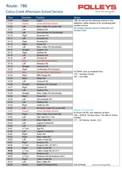 Route 786 – Calico Creek Afternoon School Service