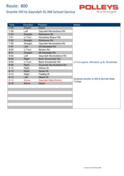 Route 800 – Granite Hill to Gayndah SS Morning School Service