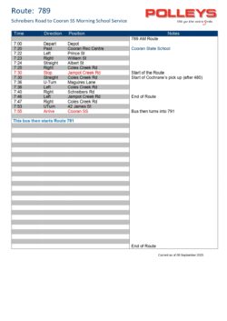 Route 789 – Schreibers Road to Cooran State School Morning School Service