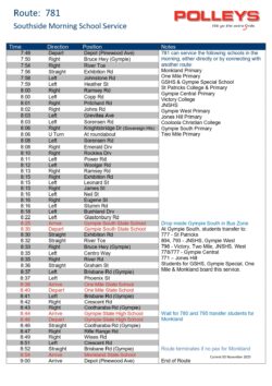 Route 781 – Southside Morning School Service