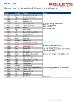 Route 798 – Glastonbury Creek To Gympie South Afternoon School Service