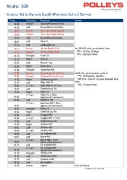 Route 809 – Jimbour Rd to Gympie South Afternoon School Service