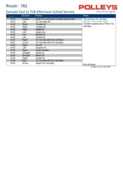 Route 782 – Gympie to Gympie East to Tin Can Bay Afternoon School Service