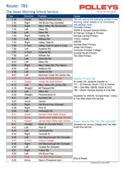 Route 783 – The Dawn Morning School Service