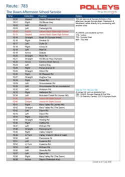 Route 783 – The Dawn Afternoon School Service