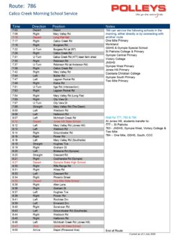 Route 786 – Calico Creek Morning School Service