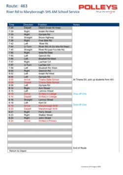 Route 463 – River Road to Maryborough State High School Afternoon School Service