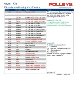 Route 779 – TCB to Gympie Morning School Service