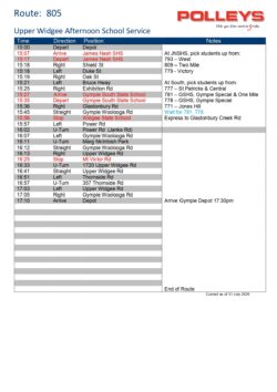 Route 805 – Widgee to Gympie Afternoon School Service
