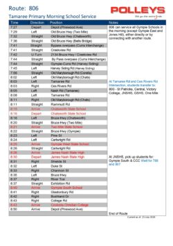 Route 806 – Tamaree Primary Morning School Service